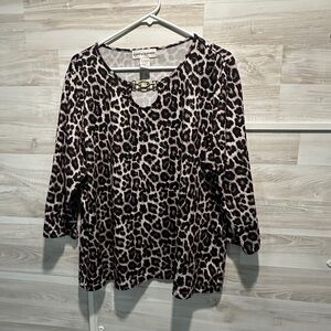 Cathy Daniels Women's Leopard Print Top - Black and Brown